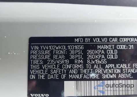 2020 Volvo V60 Cross Country T5 z USA, uszkodzony, nr VIN YV4102WK0L1031656